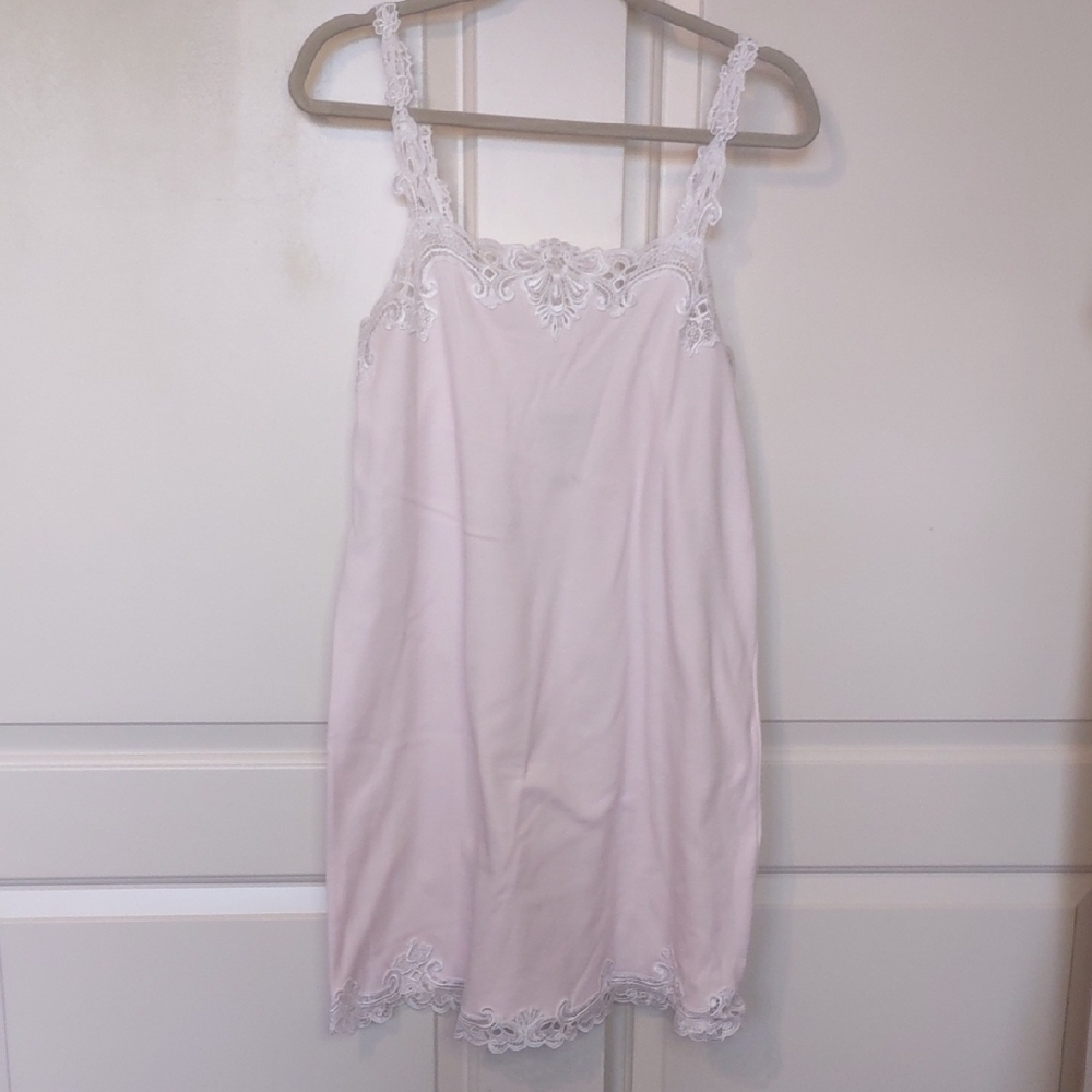 Veréna 100% Cotton Pink and White Lace Slip Chemise Dress Size Medium
